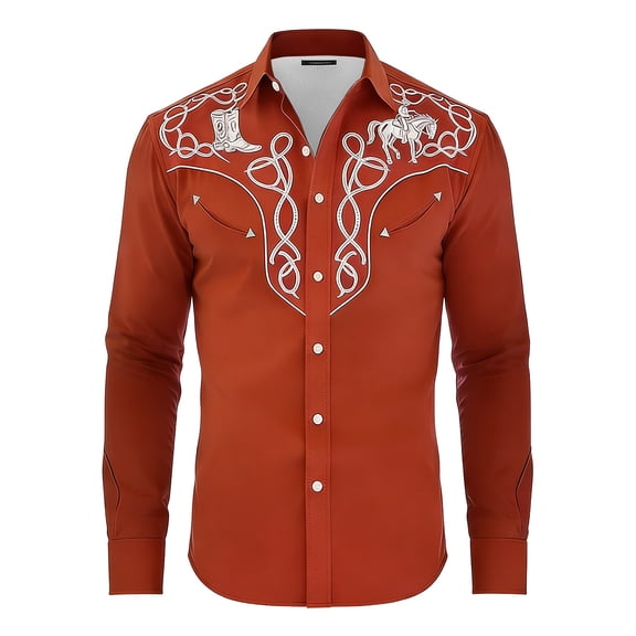 FYDUU Boys Shirts Kids Western Cowboy Shirt Retro Long Sleeve Button Down Shirts Fashion Tops For Children Comfortable Fit Shirts 4-5 Years