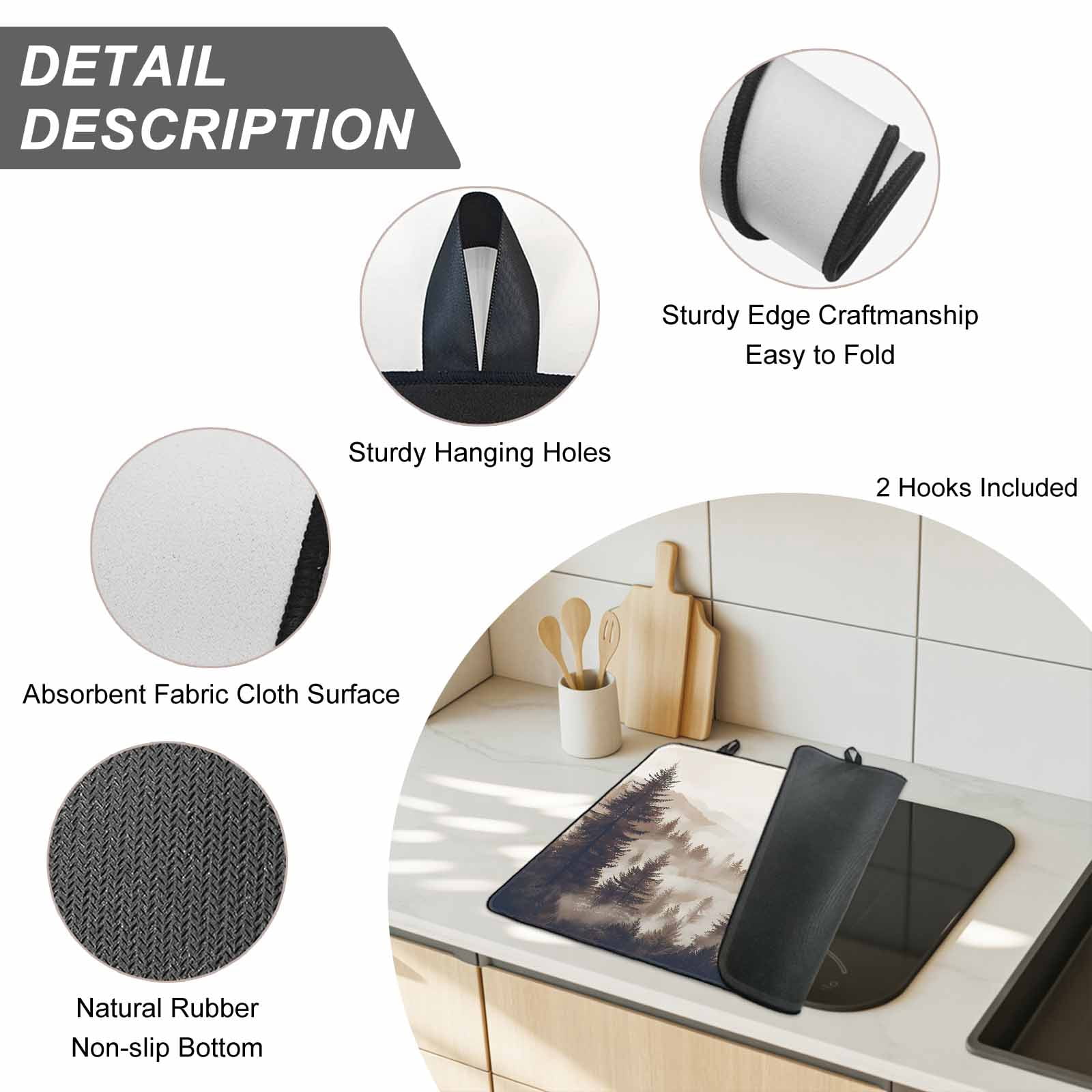 Black Forest Stove Top Cover for Electric Stove, Heat-proof & Non Slip Glass Top Stove Cover Protector, Silhouettes Foggy Grey Pine Tree Cabin Kitchen Flat Cooktop Rubber Mat 24x21 Inches