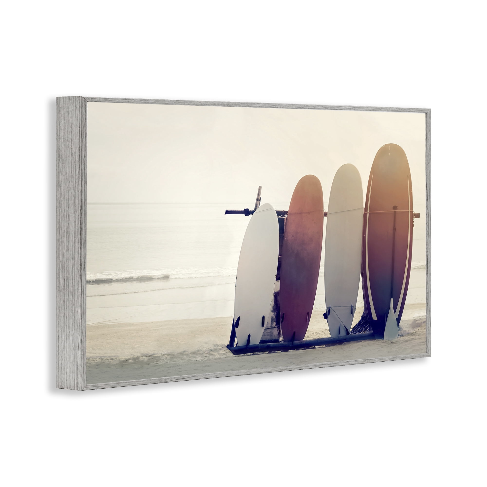 Stupell Industries Beach Surfboards Leaning Landscape Photography Gray Framed Art Print Wall Art, 24 x 16