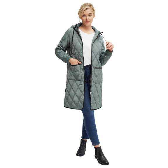 Ellos Women's Long Quilted Hooded Jacket