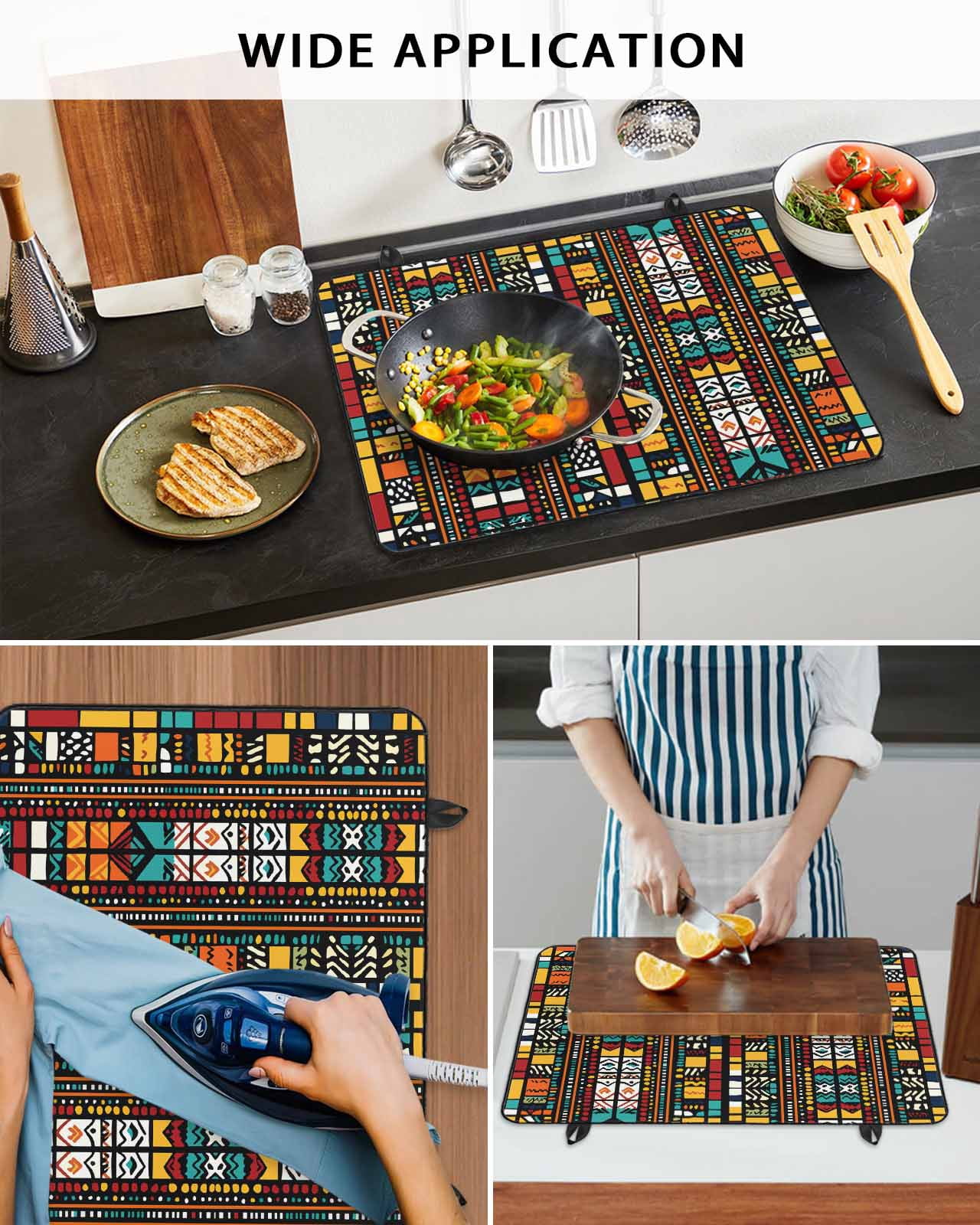 nqOlkjepod Large Induction Cooktop Protector Mat 36"x21", Colorful Boho Stove Top Covers for Electric Stove, Farmhouse Abstract Geometric Ethnic Art Stove Burner Cover Mats, Glass Top Stove Cover