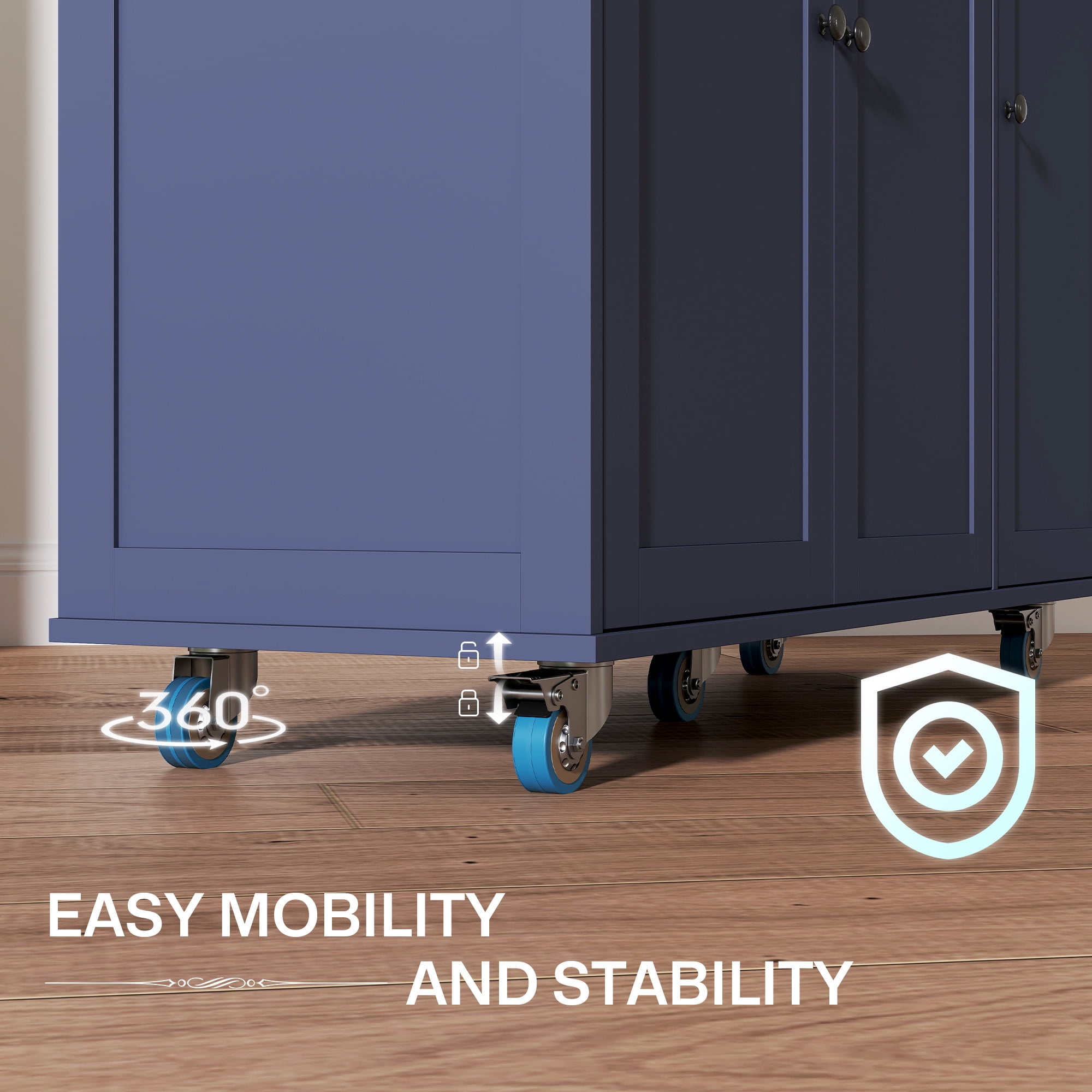 HOMCOM Mobile Kitchen Island with Power Outlet Drop Leaf Kitchen Cart Blue