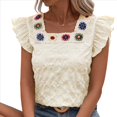 thumbnail image 1 of Blusa de Verano con Bordado Floral y Mangas Acampanadas para Mujer, con Cuello Cuadrado y Textura. Azul Oscuro XL, 1 of 6