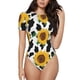 thumbnail image 1 of Fotbe Cute Cow Print Sunflower B Body de Mujer con Cuello Redondo y Mangas Cortas, Sin Mangas Ajustado, Suave, Cómodo y Básico-Large, 1 of 7