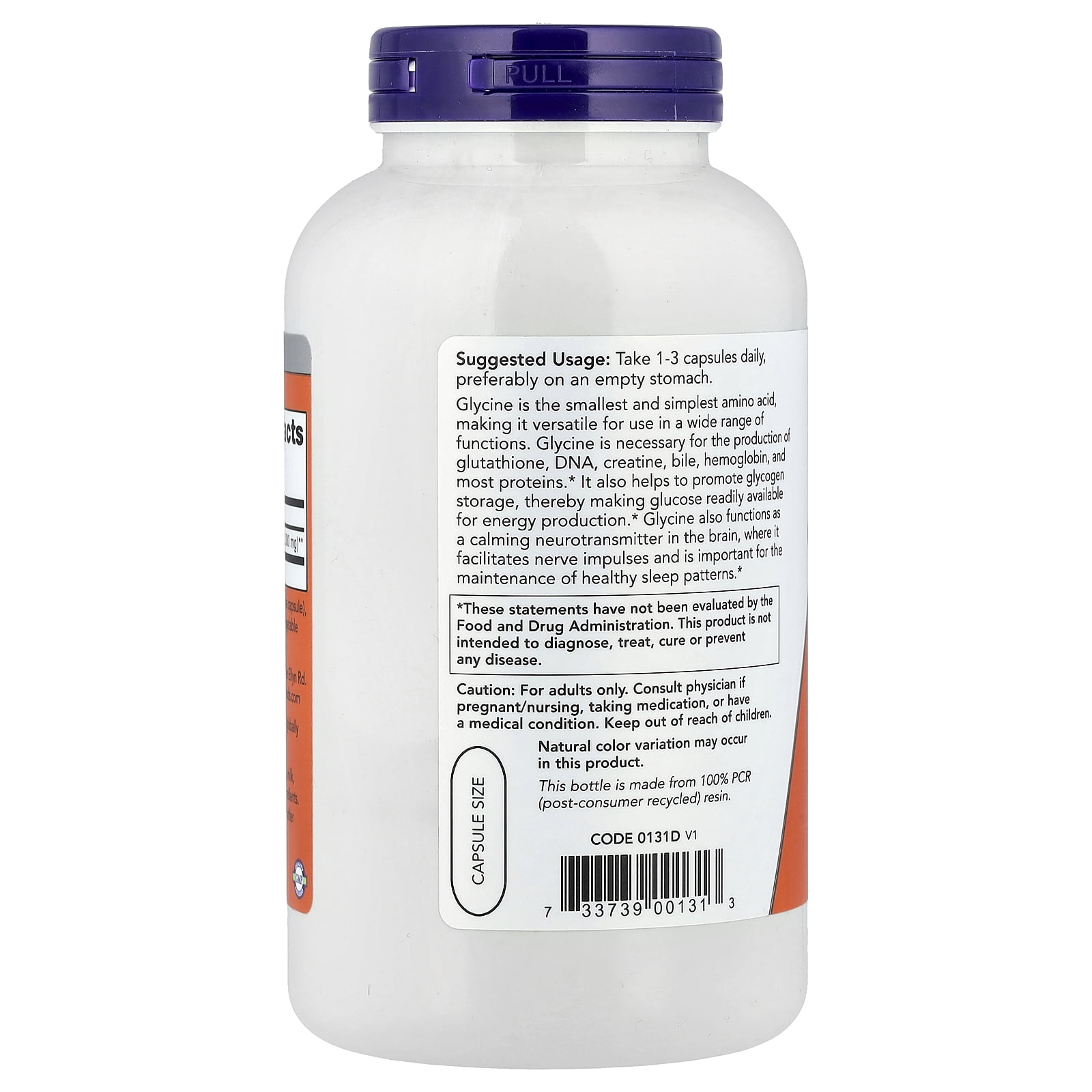NOW Foods Glycine, 1,000 mg, 250 Veg Capsules