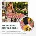 thumbnail image 4 of Round Outdoor Tablecloth with Umbrella Hole and Zipper, Coral Red Sunshine Sunflower Tablecloth with Elastic Waterproof, Pastoral Bees Farmhouse Floral Patio Table Covers for 31" - 35" Pool Tables, 4 of 9
