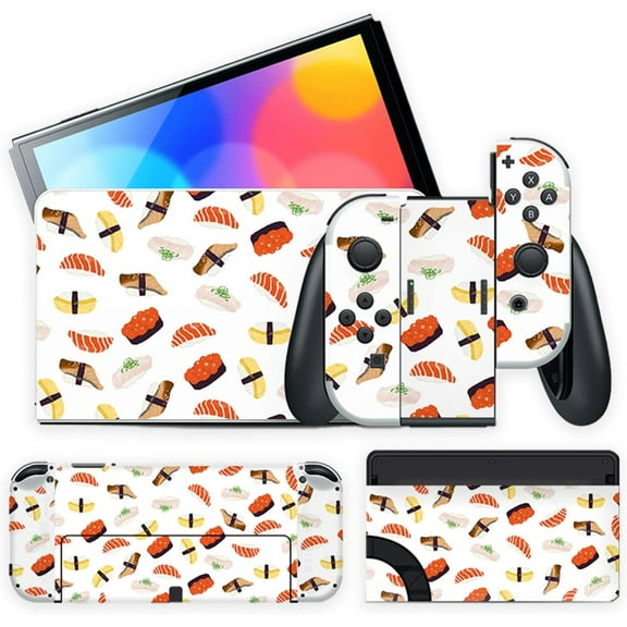 Full Protective Stickers Set for Nintendo Switch OLED, Vinyl Cover Skin Stickers for Console Joycon Controller, Decals Protector Set - Sushi