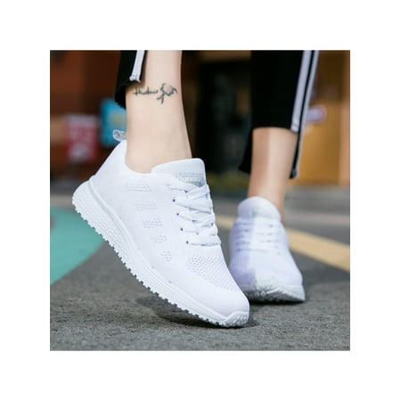 

Daeful Women Breathable Lace Up Trainers Sport Shoes Fashion Sneaker Lightweight Sneakers White 7.5