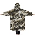 thumbnail image 2 of Oversized Wearable Blanket Hoodie,Black White Gold Marble Pattern Sherpa Blanket Hoodie with Super Pockets,Super Warm Fuzzy Pullover for Women & Men, 2 of 6
