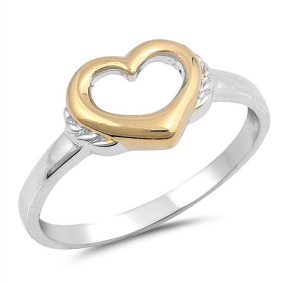 Gold-Tone Heart Promise Ring .925 Sterling Silver Band Jewelry Female Male Unisex Size 9
