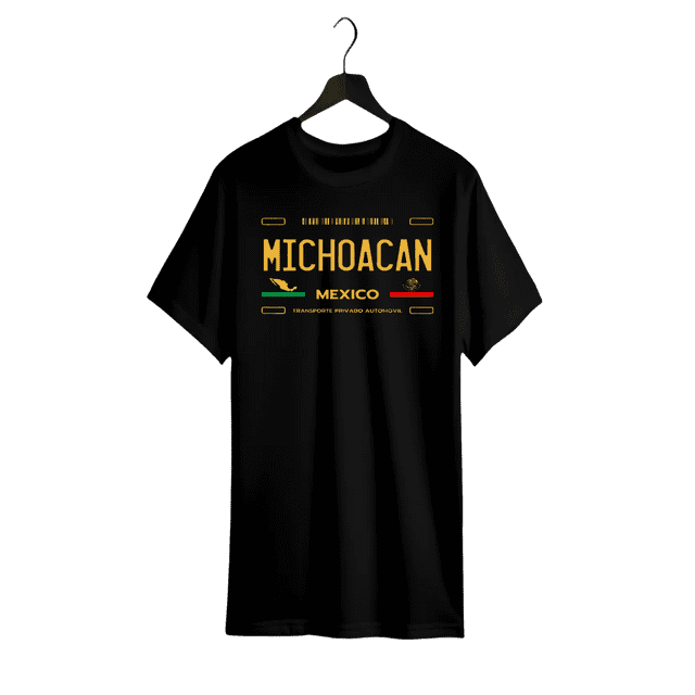 Men's Michoacan Mexico License Plate aesthetic T-Shirt - 100% Cotton, Soft & Comfortable, Short Sleeve, Round Neck, ideal for Casual attire, Machine Washable