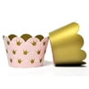 Princess Cupcake Wrappers for Girls Birthday Parties, Baby Showers, Bridal Showers, or Regal Weddings. Set of 24 Reversible Millennia Pink and Gold Crown patterned Cup Cake Holder Wraps. Pal