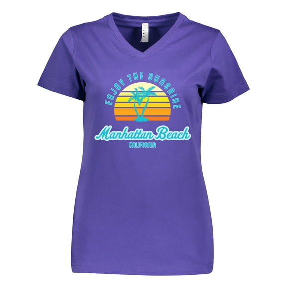 Inktastic Summer Enjoy the Sunshine Manhattan Beach California in Blue Women's V-Neck T-Shirt