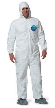 Attached Hood and Boots Medium DuPont Tyvek 400 TY122S Disposable Protective Coverall with Elastic Cuffs Pack of 6 White
