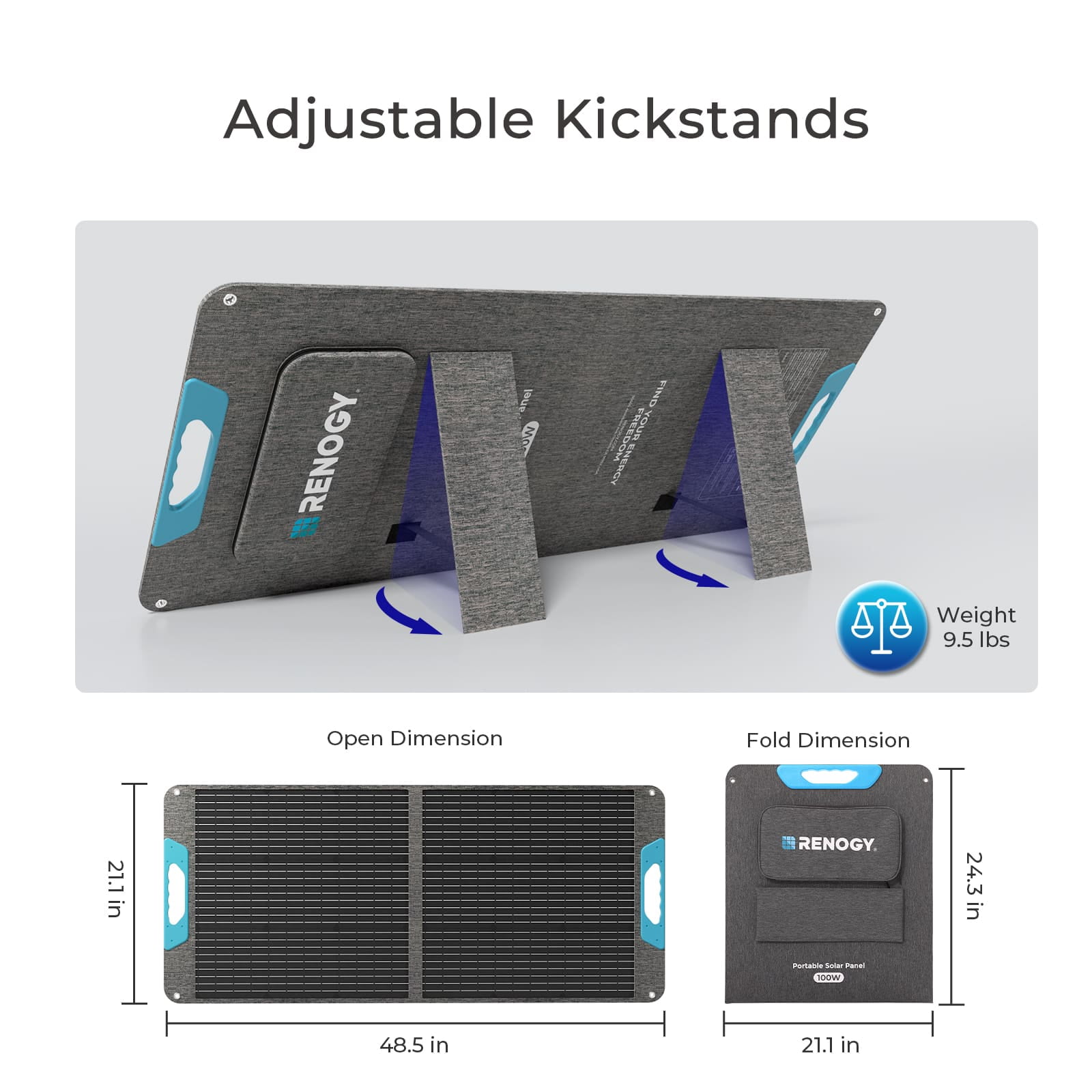 Renogy 2Pack 100W Portable Solar Panel with Adjustable Kickstands, IP65 Waterproof, Foldable 200W Solar Panel for Power Station, RV, Camping, Off Grid