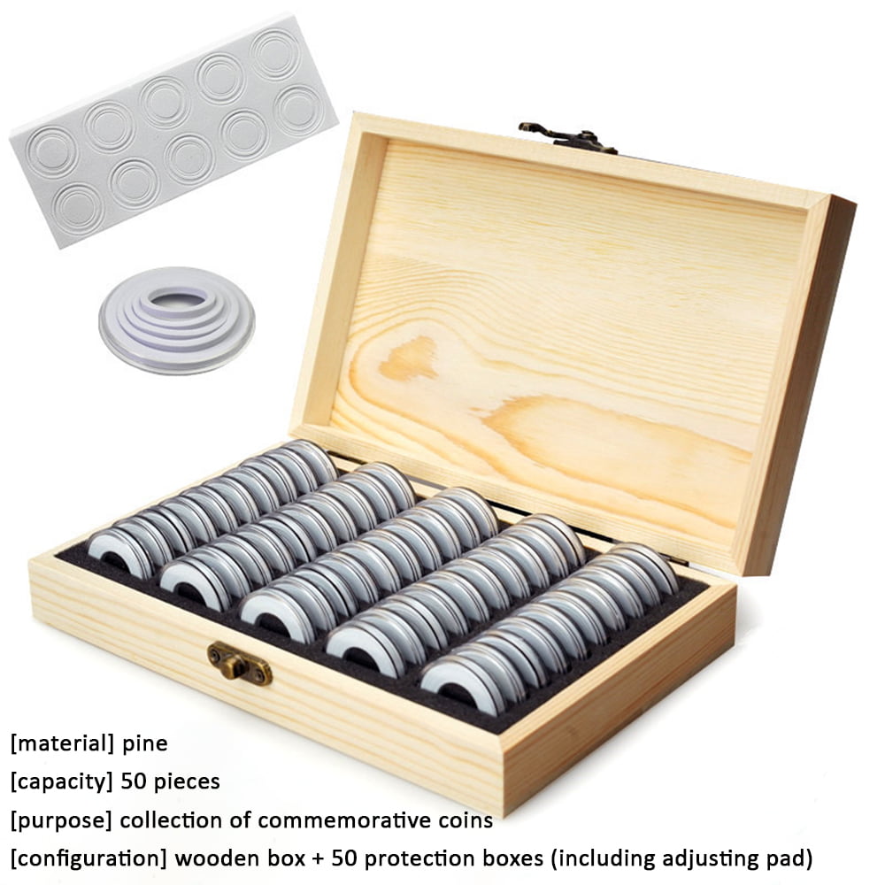 energeti Commemorative Coin Collection Protection Coin Holder Case With Storage Wooden Box Coin Collection Boxes For 18/21/25/27/30mm