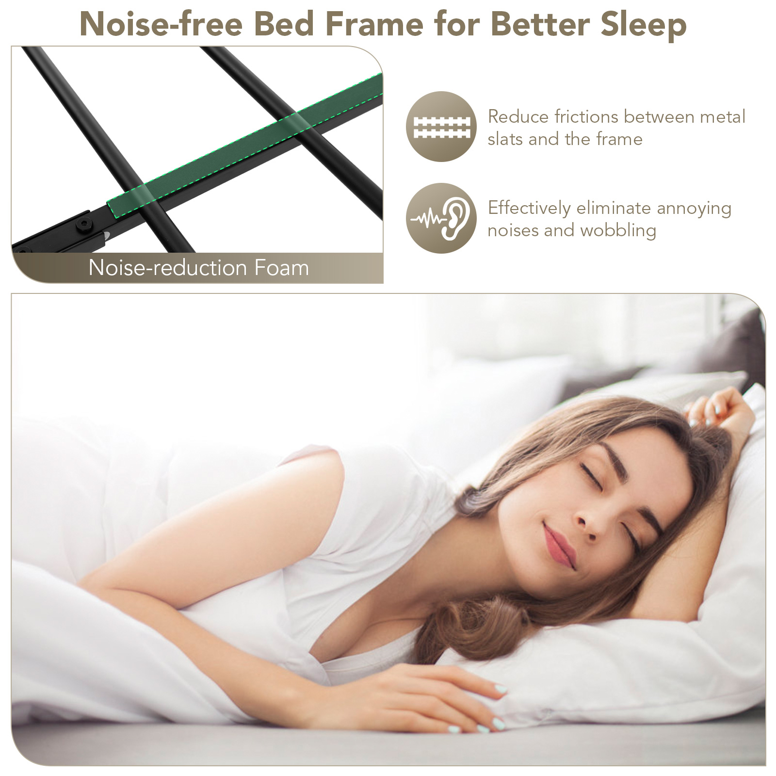 Giantex Queen Size Metal Bed Frame, Platform Steel Slat Support Basic Mattress Foundation, No Box Spring Needed, Noise Free