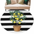 thumbnail image 2 of Summer Lemons Round Living Room Rugs 7 ft, Yellow Fruit Leaf Black White Striped Abstract Washable Area Rug with Non-Slip Sturdy Edge Binding Round Carpet for Kitchen Office Bedroom, 2 of 9