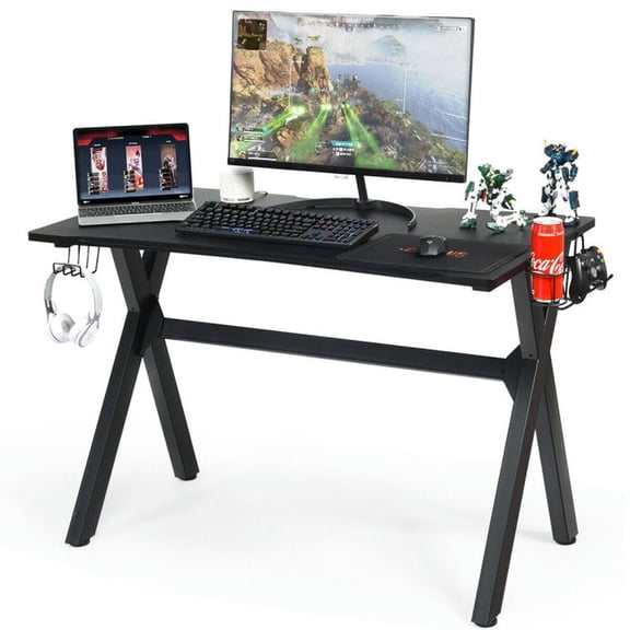 YYAo Gaming Desk,Gamer Desk,Computer Desk,Ergonomic Gaming Desk with Mousepad and Cup Headphone Holder