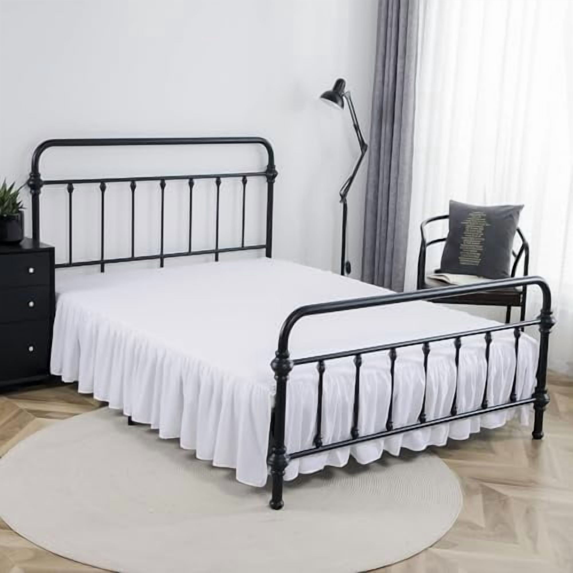 Bed Skirt King Size Ruffled Bed Skirts with Split Corners,16 Inch Drop Dust Ruffle Bed Skirt with Platform, White, King - 16" Drop