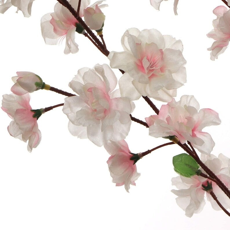 Set of 3: White Cherry Blossom Branches with Lifelike Silk Flowers, 36-Inch, Floral Stems, Spring Accents, Party & Event, Home & Office  Decor