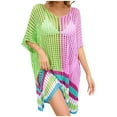 thumbnail image 2 of TMOYZQ Swimsuit Coverup for Women 2025 Color Block 3/4 Sleeve Crochet Bathing Suit Cover Up Beach Bikini Swimwear Knit Summer Dress, 2 of 3