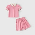 thumbnail image 2 of Hrsba Girls Outfit Lapel Set Big Girls Summer Fashion Short Sleeve Collared Heart Button Shirt and Solid Color Elastic Waist Shorts 2 Piece Set Sizes 1 13Years, 2 of 5