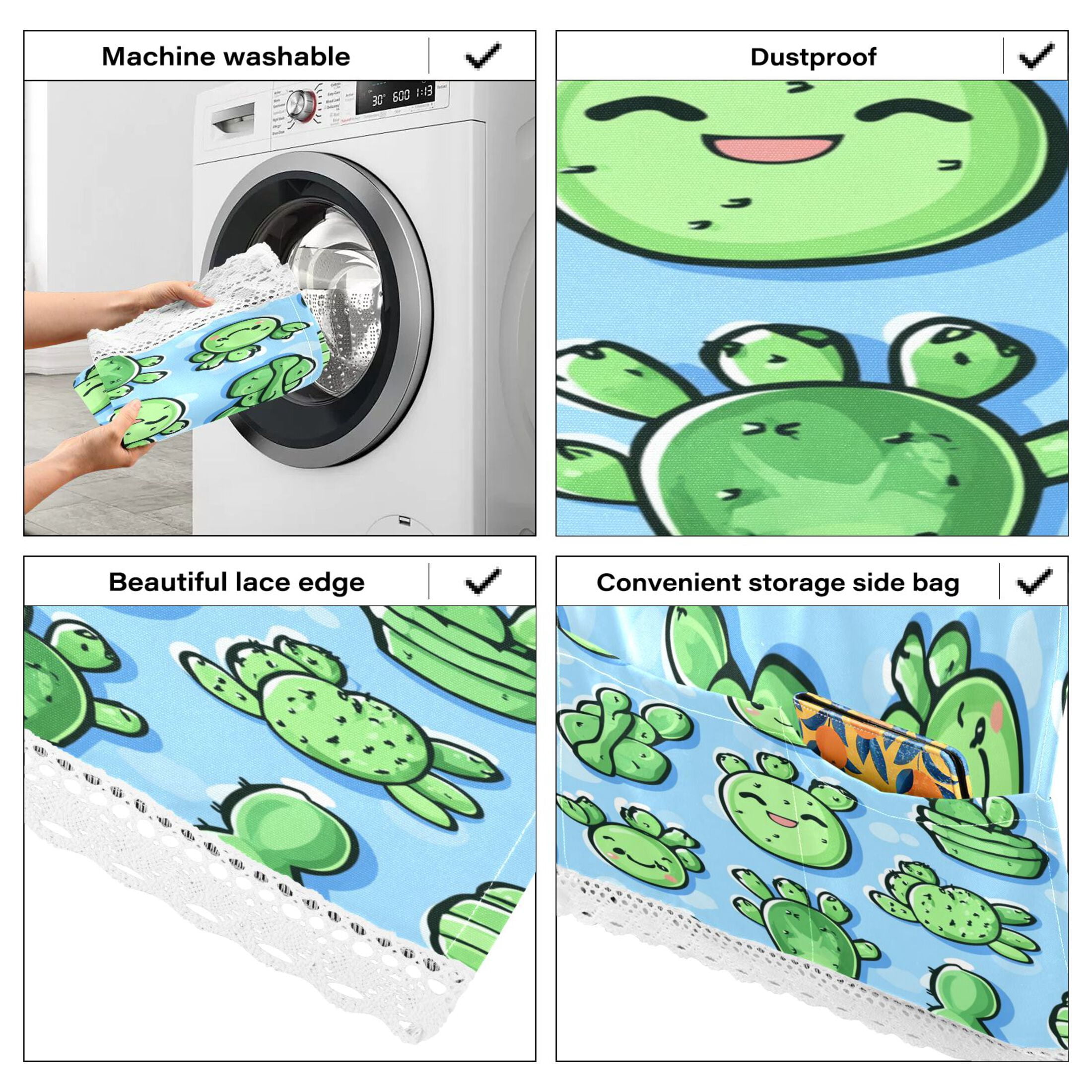 WOBOGO Cute Cartoon Cactus on Blue Background Washing Machine Cloth Dryer Refrigerator Top Cover Protective Non-Slip Mat For Kitchen Laundry