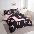 thumbnail image 3 of Feelyou Kawaii Monogrammed L Bedding Comforter Set 7pcs for Teen, Black Pink Bow-tie King Bedding Sets, Cartoon Princess Bow Reversible Bed Sheets, Microfiber Bedroom Decor, 3 of 7
