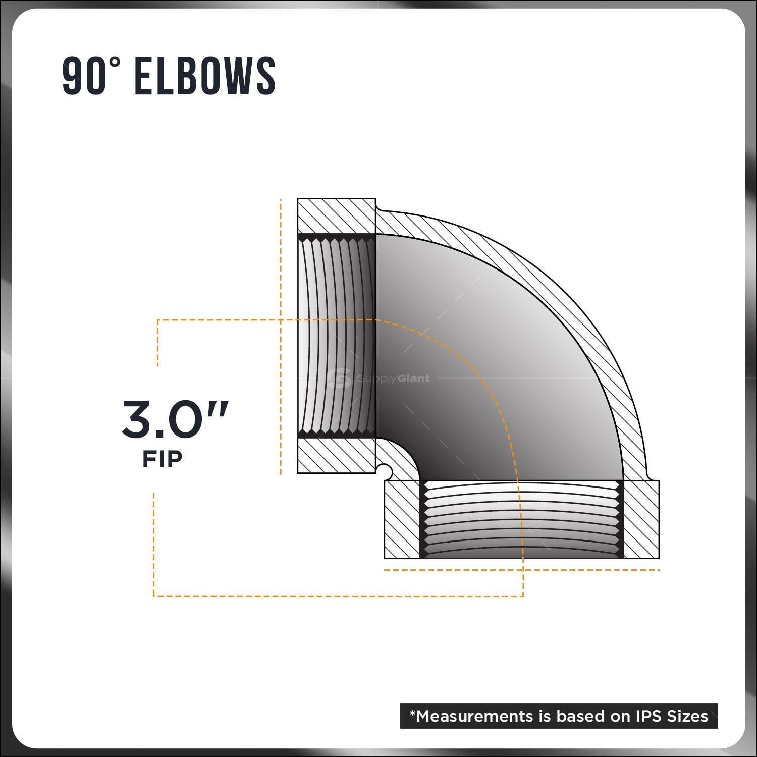 Supply Giant 3" 90 Degree Black Pipe Street Elbow, Cast Iron