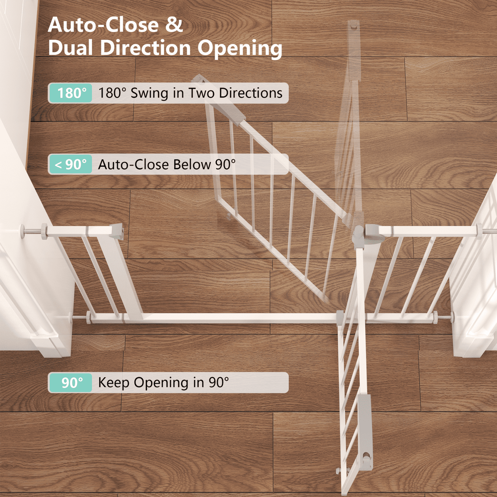 Homy Casa 29.5–45.3 in Wide Baby Gate for Stairs, Walk Thru Pet Gate with Auto Close, White