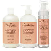 SheaMoisture Curl Shine Shampoo Conditioner Frizz Control Styling Mousse Set Coconut Hibiscus, 13 oz