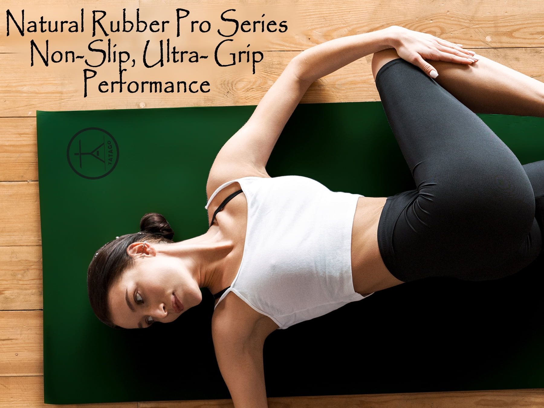 Tatago Hot Yoga Mat Non Slip Professional Grade Natural Rubber Pliates Mat for Hot and Sweaty Classes. Includes Yoga Strap