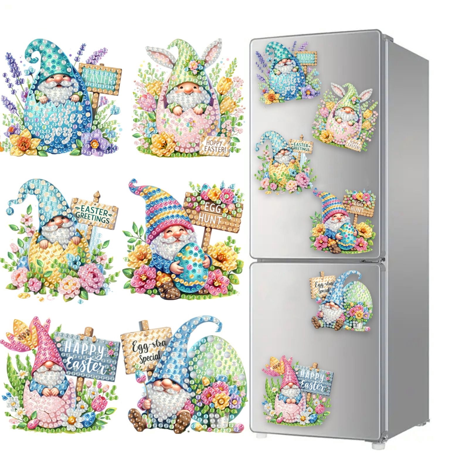 FLOPESN 24Pcs Holiday DIY Diamond Art Painting Refrigerator Magnet,Creative Design Easter St. Patrick's Day Acrylic Home Decors