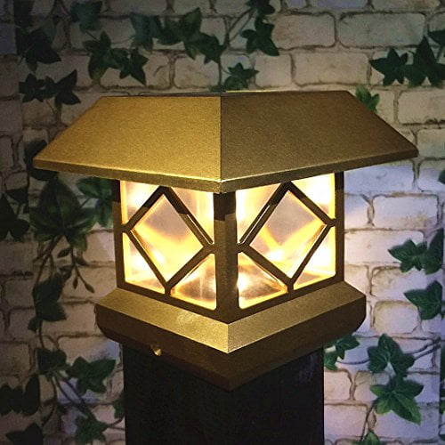 Solar Light Post Cap Lights 4 X 4 Plus Bright 10 Lumen Led Sogrand Gold Vinyl Outdoor Fence Deck Lamp For Yard Pathway Patio Driveway Walkway 2pack Walmart Com Walmart Com