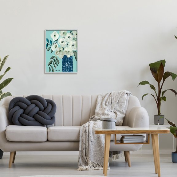 Stupell Industries Abstract Round Floral Blossoms White Poppies Geometric Vase,16 x 20, Design by Kait Roberts