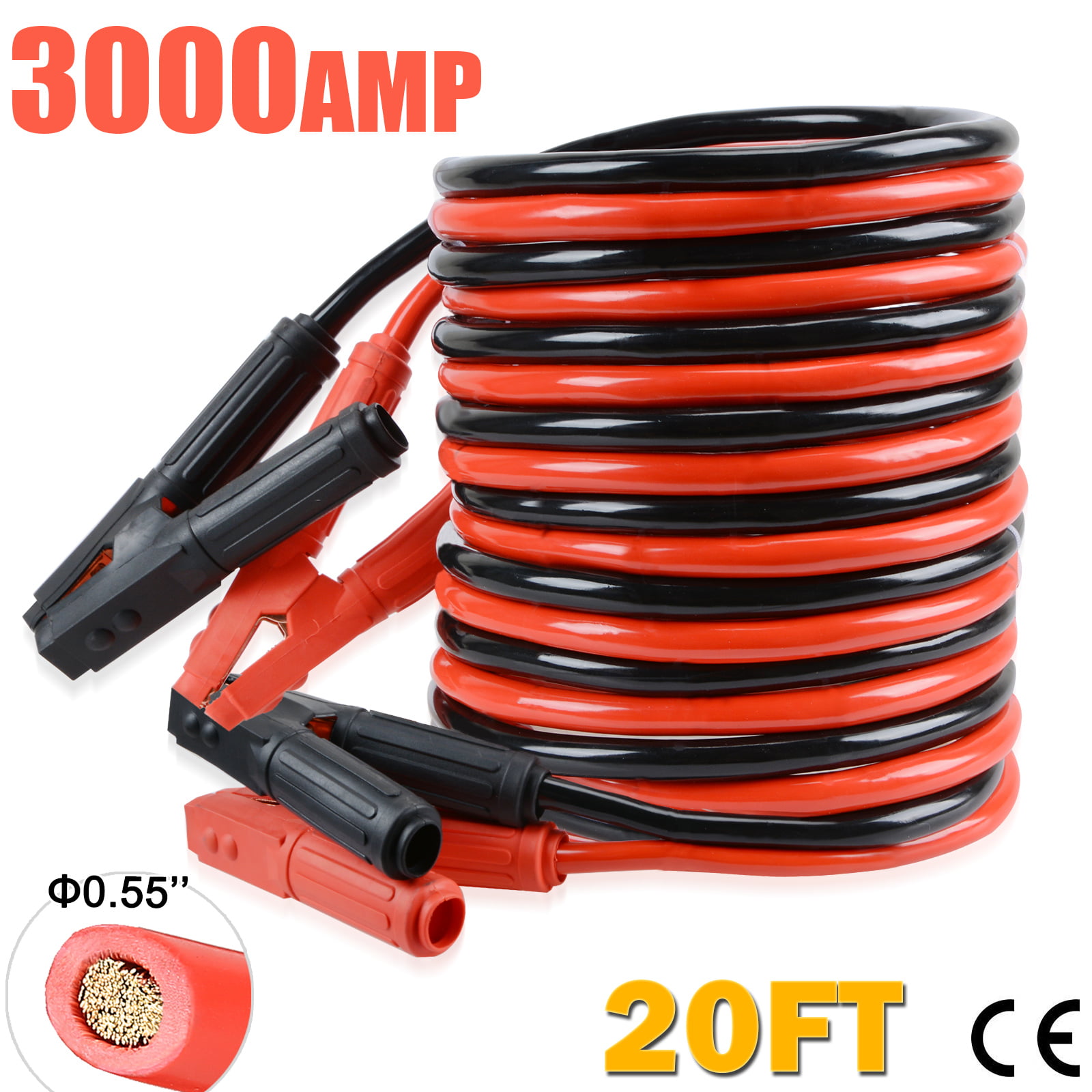 800A 20FT Car Battery Jumper Jump Start Booster Cables Emergency INSULATED CLIPS 