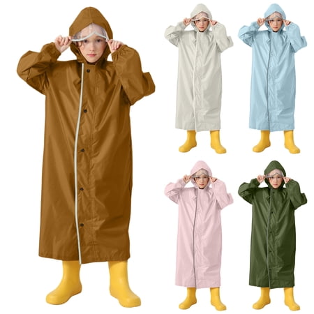 Gelikeya Kids Ponchos for Boys Girls 2-14 Years Waterproof Rain Jacket with Hood Lightweight Breathable for Wet Weather (Beige 12-14 Years)