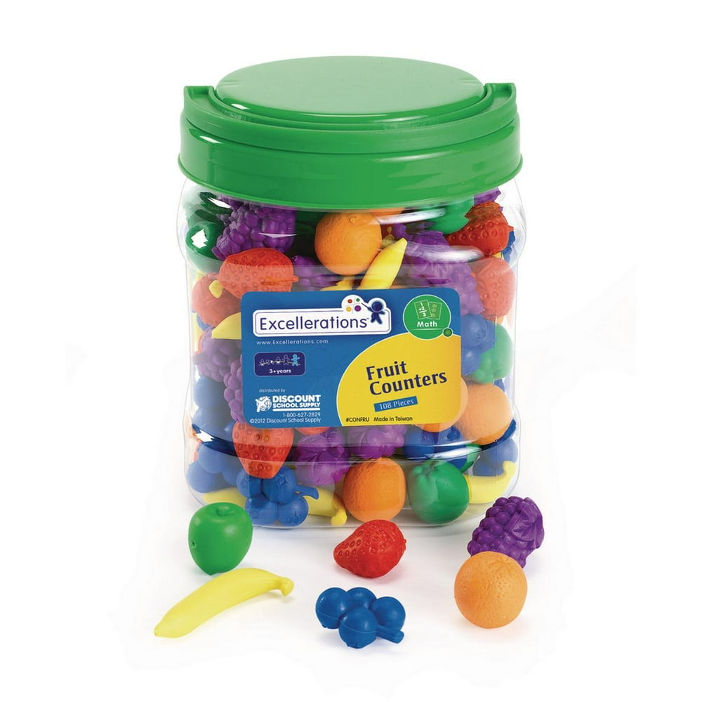 Excellerations Math Manipulatives Set of 108 Fruit Counters 1.5" 2