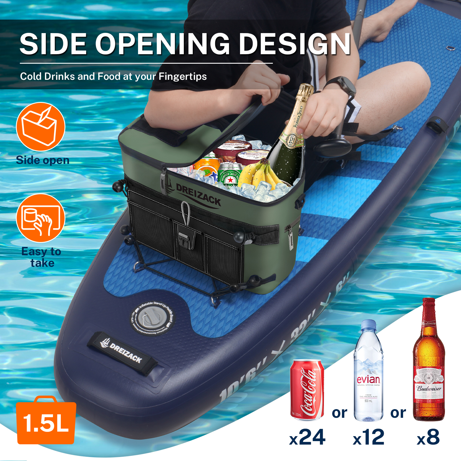 Dreizack Kayak Cooler Behind Seat Waterproof Cooler for Kayaking,Paddle Board Cooler Compatible with Lawn-Chair Seat Kayak Accessories Cooler Bag Kayak Cooler Tow Behind for Camping Fishing