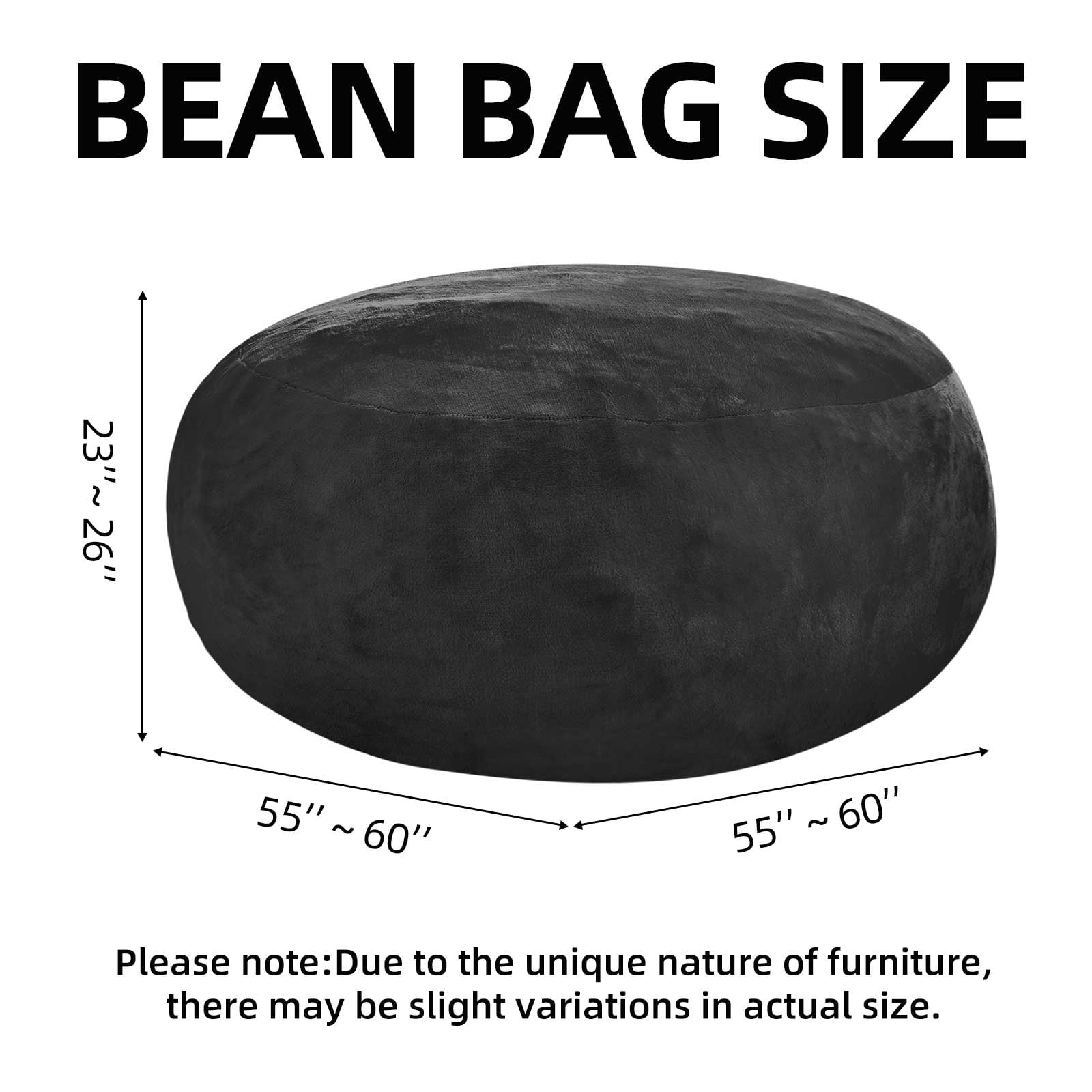 Bean Bag Chair 5FT,  Large Memory Foam Filled Chair for Adults and Teens, Soft Sofa with Removable Flannel Cover, Round Couch for Living Room Bedroom College Dorm