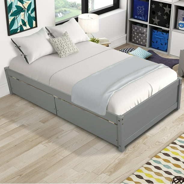 Twin Platform Bed Frame Solid Wood, Real Wood Twin Bed With Storage