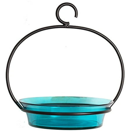 - Recycled Glass & Metal Hanging Cuban Bird Bath or Feeder for Easy Hanging - Aqua