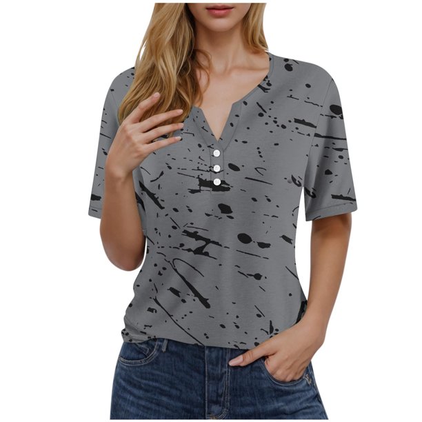 Camisetas de Manga Corta para las Mujeres Impreso Cuello en V Top Casual, Ligero Y Suave de Algodón para las Mujeres