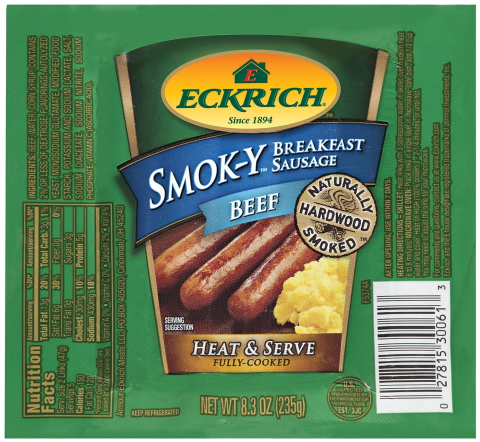 Eckrich Beef SmokY Naturally Hardwood Smoked Breakfast Sausage Links
