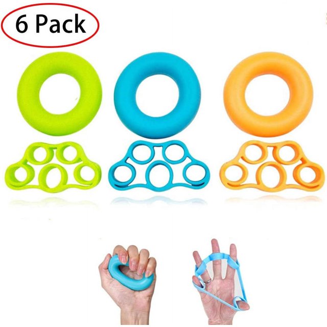 Hweilai Finger Strengthener Grip Ring Workout Kit, 6 Pack Finger Hand Exerciser Strength Expander Exerciser 3 Resistance Levels