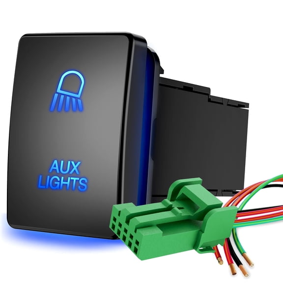Nilight AUX Lights Push Button Switch 12V ON Off Switch with Connector Wire Kit 1.28" x 0.87" Replacement for Toyota Sequoia Highlander Tacoma Tundra 4Runner RAVR Yaris 2 Years Warranty