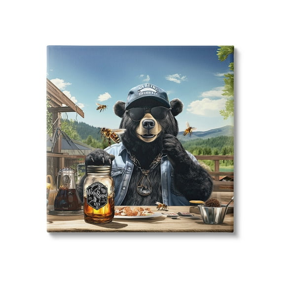 Stupell Industries Bear at Rustic Campsite Animals & Insects Painting Gallery Wrapped Canvas Art Print Wall Art, 17 x 17