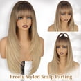 thumbnail image 2 of Blonde Wig with Bangs, Long Ombre Blonde Layered Wigs for Women, 4x4 Realistic Scalp with Free Parting, Realistic Heat Resistant Synthetic Wigs for Daily Party  Use 26Inch, 2 of 6