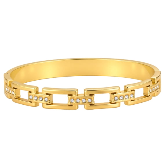 VNOX Gold Stainless Steel Zircon Watchband Openable Bangle Bracelet for Birthday Gift